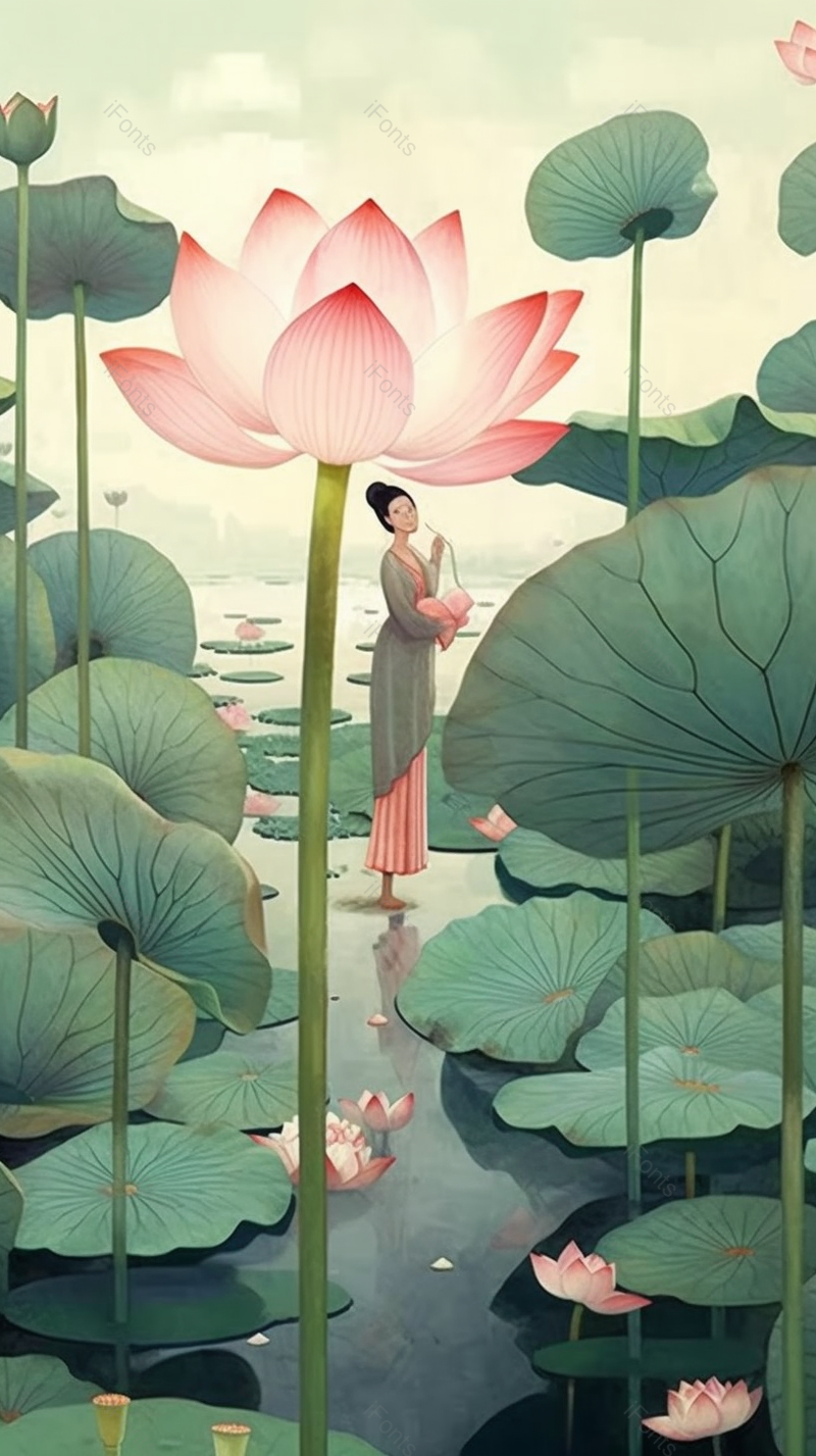 古代服装夏天水面河流荷花盛开荷叶茂密唯美女性淡雅插画,插画/手绘图,插画/手绘图库,插画/手绘图下载,插画/手绘